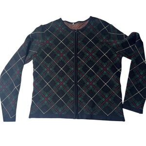 Vintage Talbots Made In Italy 100% Merino Wool Full Zip Plaid Sweater CA 23147